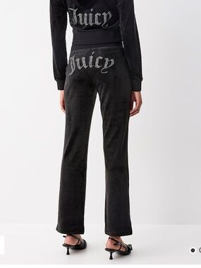 JUICY COUTURE Velvet Track Pants Rhinestone XL Black Velvet Lounge Y2K